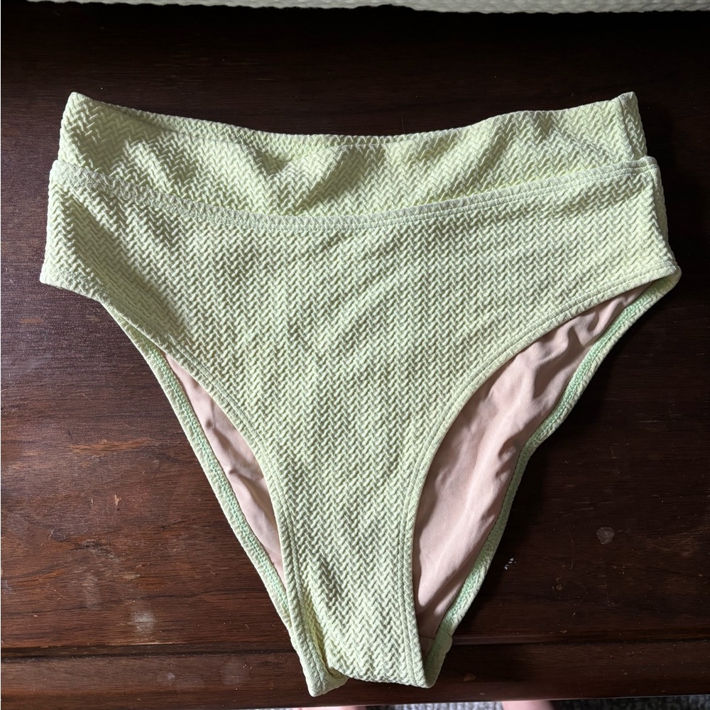 Textured High Waisted Light Green Bikini Bottoms